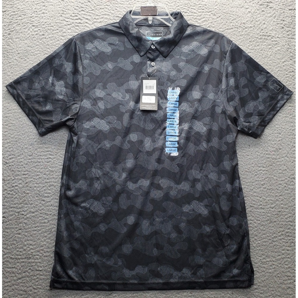 PGA Tour Golf Polo Shirt Mens Large Multi All-Over Camo Short Sleeve Popover